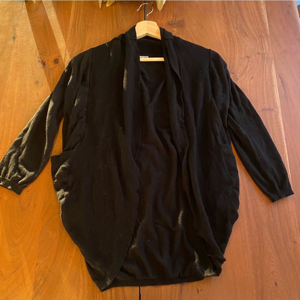 Debut Black Knit Lightweight 3/4 Sleeve Open Front Cardigan Size S
